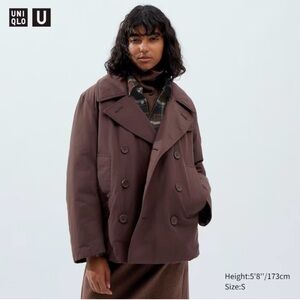 New Uniqlo U Chocolate Brown Double-Breasted Peacoat